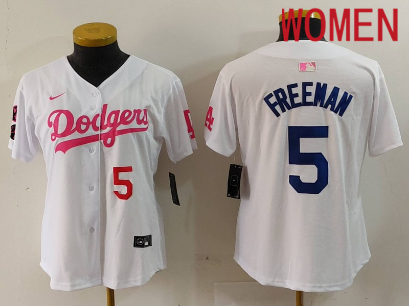 Women Los Angeles Dodgers 5 Freeman White joint name 2024 Nike MLB Jersey style 9123